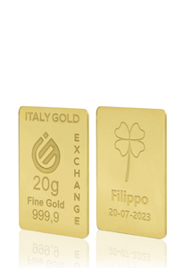 Lingotto Oro 24Kt da 20 gr. Quadrifoglio portafortuna  - Idea Regalo Portafortuna - IGE Gold